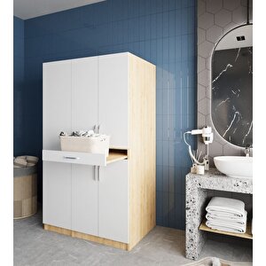 Tina Çamaşır Ve Kurutma Makinesi Dolabı Banyo Dolabı Meşe Beyaz- Montaj Dahil
