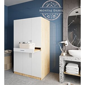 Tina Çamaşır Ve Kurutma Makinesi Dolabı Banyo Dolabı Meşe Beyaz- Montaj Dahil