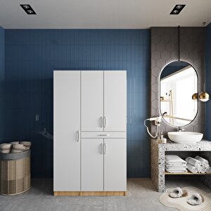 Tina Çamaşır Ve Kurutma Makinesi Dolabı Banyo Dolabı Meşe Beyaz- Montaj Dahil