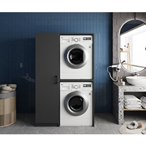 Almera Çamaşır Ve Kurutma Makinesi Dolabı Banyo Dolabı Füme - Montaj Dahil