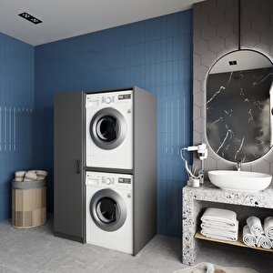 Almera Çamaşır Ve Kurutma Makinesi Dolabı Banyo Dolabı Füme - Montaj Dahil