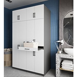 Modena Çamaşır Ve Kurutma Makinesi Dolabı Banyo Dolabı Füme Beyaz- Montaj Dahil