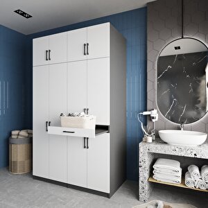 Modena Çamaşır Ve Kurutma Makinesi Dolabı Banyo Dolabı Füme Beyaz- Montaj Dahil