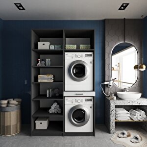 Modena Çamaşır Ve Kurutma Makinesi Dolabı Banyo Dolabı Füme Beyaz- Montaj Dahil