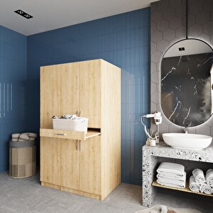Tina Çamaşır Ve Kurutma Makinesi Dolabı Banyo Dolabı Meşe- Montaj Dahil