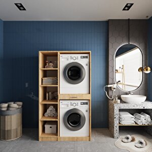 Tina Çamaşır Ve Kurutma Makinesi Dolabı Banyo Dolabı Meşe- Montaj Dahil