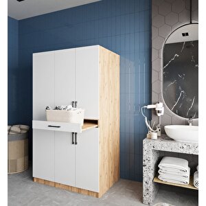 Tina Çamaşır Ve Kurutma Makinesi Dolabı Banyo Dolabı Çam Beyaz- Montaj Dahil