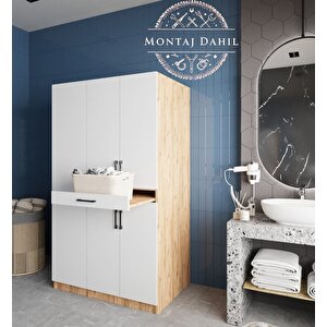 Tina Çamaşır Ve Kurutma Makinesi Dolabı Banyo Dolabı Çam Beyaz- Montaj Dahil