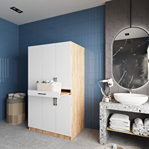 Tina Çamaşır Ve Kurutma Makinesi Dolabı Banyo Dolabı Çam Beyaz- Montaj Dahil