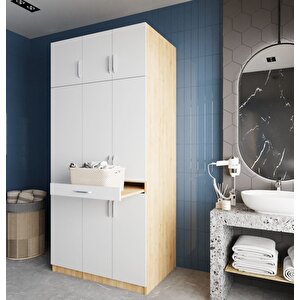 Vita Çamaşır Ve Kurutma Makinesi Dolabı Banyo Dolabı Meşe Beyaz- Montaj Dahil
