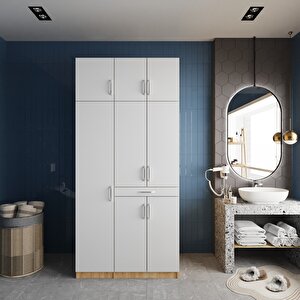 Vita Çamaşır Ve Kurutma Makinesi Dolabı Banyo Dolabı Meşe Beyaz- Montaj Dahil