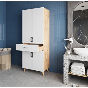 Mavera Çok Amaçlı Dolap Banyo Mutfak Kiler Dolabı Çam Beyaz- Montaj Dahil