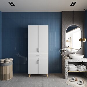 Mavera Çok Amaçlı Dolap Banyo Mutfak Kiler Dolabı Meşe Beyaz- Montaj Dahil