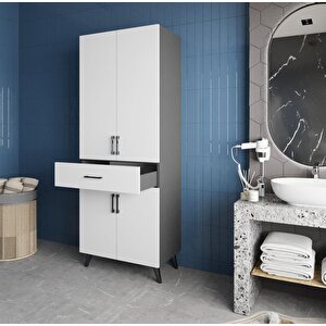 Mavera Çok Amaçlı Dolap Banyo Mutfak Kiler Dolabı Füme Beyaz- Montaj Dahil