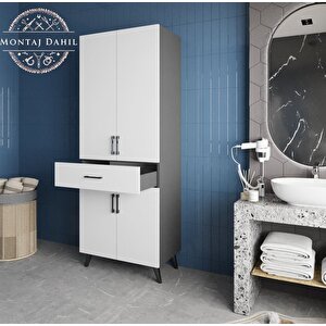 Mavera Çok Amaçlı Dolap Banyo Mutfak Kiler Dolabı Füme Beyaz- Montaj Dahil
