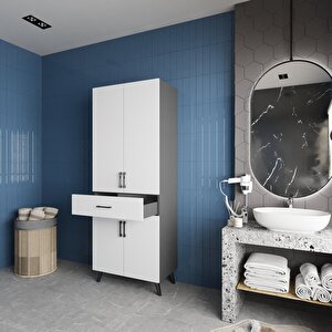 Mavera Çok Amaçlı Dolap Banyo Mutfak Kiler Dolabı Füme Beyaz- Montaj Dahil