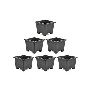 Sy-5847 Dekoratif Plastik Kare Ayaklı Saksı 15 Lt Antrasit 6 Adet