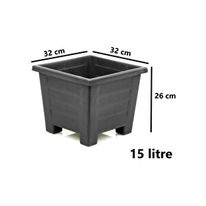 Sy-5847 Dekoratif Plastik Kare Ayaklı Saksı 15 Lt Antrasit 6 Adet
