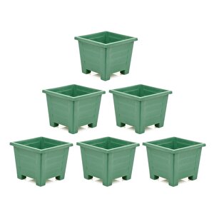 Sy-5848 Dekoratif Plastik Kare Ayaklı Saksı 30 Lt Yeşil 6 Adet