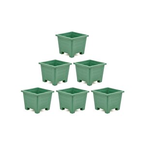 Sy-5847 Dekoratif Plastik Kare Ayaklı Saksı 15 Lt Yeşil 6 Adet