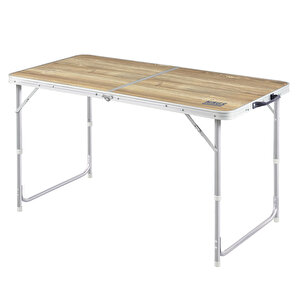 Haegs Portatif Kamp Masası, 3 Yükseklik Ayarlı, Katlanır Piknik Masası, Kolay Taşınabilir Alüminyum Masa - 120x60 - Naturel Meşe Meşe
