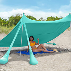 Haegs Plaj Gölgelik Tente Deniz Çadırı, Sahil Plaj Gölgeliği Kanopy, Upf50 Güneş Koruma Aile Kampı Balık Piknik 250x250cm Açık Mavi