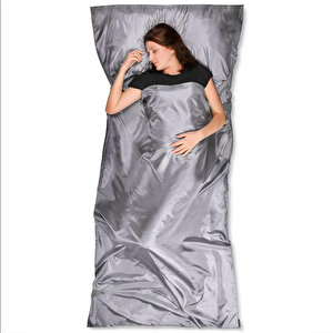 Haegs Seyahat Uyku Nevresimi, Saten Polyester, Hafif Kompakt Taşınabilir Seyahat Tipi Nevresim Takımı,  Kamp Çadır Çarşafı 220 X 105cm Gri Saten Gri