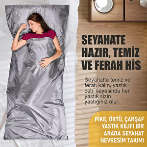 Haegs Seyahat Uyku Nevresimi, Saten Polyester, Hafif Kompakt Taşınabilir Seyahat Tipi Nevresim Takımı,  Kamp Çadır Çarşafı 220 X 105cm Gri Saten Gri