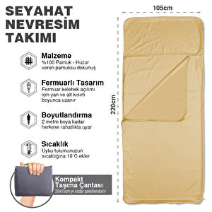 Haegs Seyahat Uyku Nevresimi, %100 Pamuk, Hafif Kompakt Taşınabilir Seyahat Tipi Nevresim Takımı,  Kamp Çadır Çarşafı 220 X 105cm Gold Gold