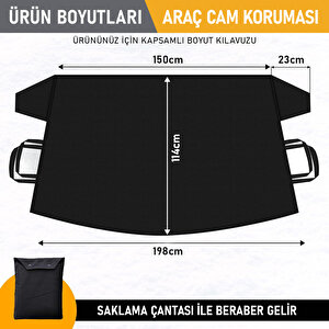 Haegs Buz Ve Kar Önleyici Araç Ön Cam Örtüsü Brandası | Ağır Hizmet Tipi 600d Oxford Kumaş | Don Örtüsü (198x114cm) Xxl - Siyah Siyah