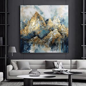 Soyut Sanat Kanvası – Altın Dağlar; Dağ Manzarası Duvar Dekoru; Beyaz Bulutlar Kanvas 70x70 cm