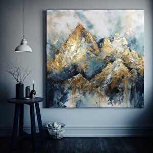Soyut Sanat Kanvası – Altın Dağlar; Dağ Manzarası Duvar Dekoru; Beyaz Bulutlar Kanvas 70x70 cm