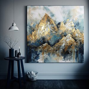 Soyut Sanat Kanvası – Altın Dağlar; Dağ Manzarası Duvar Dekoru; Beyaz Bulutlar Kanvas 50x50 cm