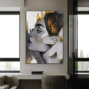 Saçında Zambak Olan Kadın Kanvas Baskı Sanatı; Altın Zambak Kanvas Baskısı; Güzel Yüzlü Kadın Resmi;