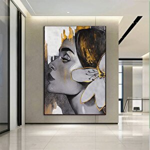 Saçında Zambak Olan Kadın Kanvas Baskı Sanatı; Altın Zambak Kanvas Baskısı; Güzel Yüzlü Kadın Resmi; 30x40 cm