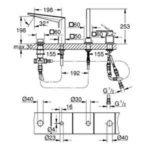 Grohe Allure Brilliant 4 Delikli Küvet Bataryası - 29527000