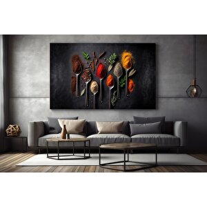 Mutfak Kanvas Sanatı – Kaşık Ve Baharat Kanvas Tablosu; Yiyecek Kanvas Baskıları; Büyük Kanvas; Mutf