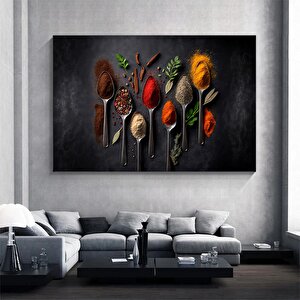 Mutfak Kanvas Sanatı – Kaşık Ve Baharat Kanvas Tablosu; Yiyecek Kanvas Baskıları; Büyük Kanvas; Mutf
