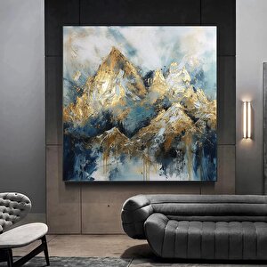 Soyut Sanat Kanvası – Altın Dağlar; Dağ Manzarası Duvar Dekoru; Beyaz Bulutlar Kanvas