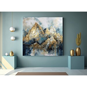Soyut Sanat Kanvası – Altın Dağlar; Dağ Manzarası Duvar Dekoru; Beyaz Bulutlar Kanvas