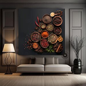 Baharat Kanvas Duvar Sanatı Baskısı; Mutfak Duvar Dekoru; Yemek Hediyeleri Kanvas; Bitki Ve Baharatl 100x100 cm