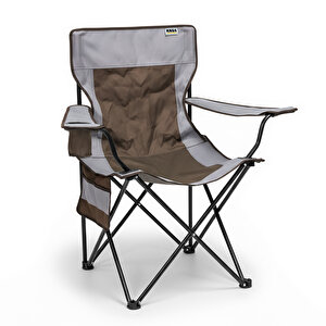 Haegs Kamp Sandalyesi, Outdoor, Plaj Ve Piknik Için Katlanır Kamp Sandalyesi, Saklama Cepli,  120 Kg Taşıma Kapasiteli, Xl Boy- Kahve - Gri