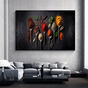 Mutfak Kanvas Sanatı – Kaşık Ve Baharat Kanvas Tablosu; Yiyecek Kanvas Baskıları; Büyük Kanvas; Mutf