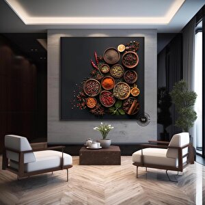 Baharat Kanvas Duvar Sanatı Baskısı; Mutfak Duvar Dekoru; Yemek Hediyeleri Kanvas; Bitki Ve Baharatl 60x60 cm