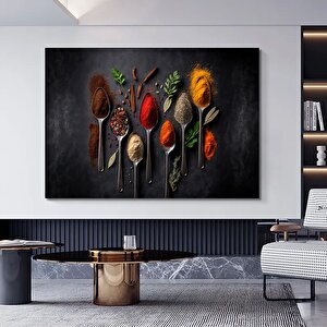 Mutfak Kanvas Sanatı – Kaşık Ve Baharat Kanvas Tablosu; Yiyecek Kanvas Baskıları; Büyük Kanvas; Mutf 80x160 cm