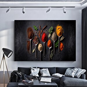 Mutfak Kanvas Sanatı – Kaşık Ve Baharat Kanvas Tablosu; Yiyecek Kanvas Baskıları; Büyük Kanvas; Mutf 80x160 cm