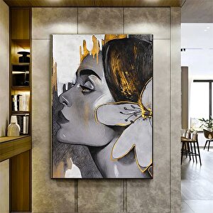Saçında Zambak Olan Kadın Kanvas Baskı Sanatı; Altın Zambak Kanvas Baskısı; Güzel Yüzlü Kadın Resmi;
