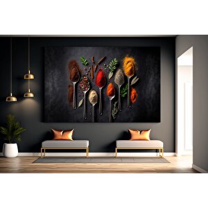Mutfak Kanvas Sanatı – Kaşık Ve Baharat Kanvas Tablosu; Yiyecek Kanvas Baskıları; Büyük Kanvas; Mutf