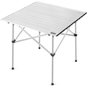 Haegs Güçlendirilmiş Alüminyum Katlanır Kamp Masası, Menteşeli Sistem, Dayanıklı Sağlam Gövdeli  Masa  Taşınabilir Hafif, 3-4 Kişilik, 70x70x60cm Gümüş
