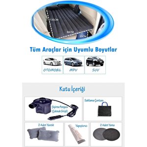 Araç İçi Şişme Yatak Elektrikli Pompa 2 Yastık Araba Yatağı